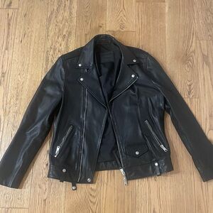 All Saints men’s leather biker jacket. Size S, but fits like M